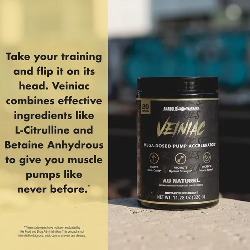 Miniatura 7 de Anabolic Warfare Veiniac - Suplemento activador de bomba muscular sin estimulantes antes del entrenamiento con L-citrulina, betaína anhidra y AGMass