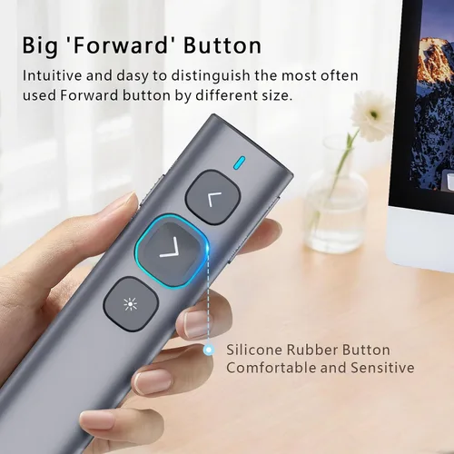 Miniatura 7 de Norwii Clicker de presentación N95, clicker de PowerPoint para control remoto de presentación, puntero inalámbrico recargable, avance de USB A