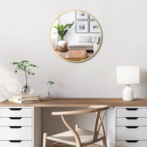 Itrue Espejo de pared redondo pequeño de 12 pulgadas, espejo circular decorativo con marco de metal dorado con gancho de montaje en pared para baño,