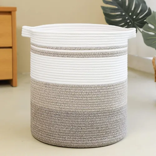 Miniatura 10 de OIAHOMY Cesta de lavandería de 80 L, cesta de almacenamiento con asas, canasta decorativa para sala de estar, cesta de almacenamiento tejida