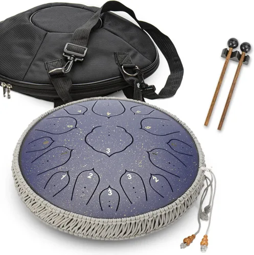 Miniatura 6 de Tambor de Lengua de Acero - ChunFeng 14 Pulgadas 15 Notas - Tambores de Acero para Adultos - Tambores Handpan con Libro de Música, Mazos de Tambor