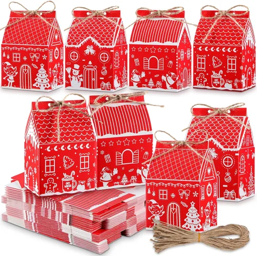 Miniatura 9 de Zhanmai 48 piezas cajas de regalo de Navidad con dulces, casa de jengibre en miniatura, pequeña caja de regalo para fiesta de Navidad, contenedor