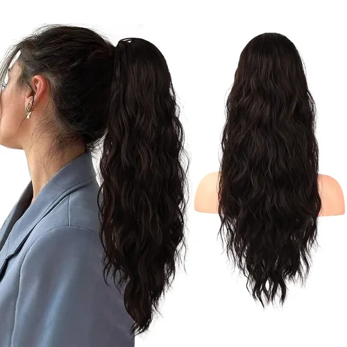 Miniatura 35 de FLUFYMOOZ Extensión de Cola de Caballo, Extensiones de Cabello de Cola de Caballo con Cordón de 26 Pulgadas para Mujeres, Postizo de Cabello