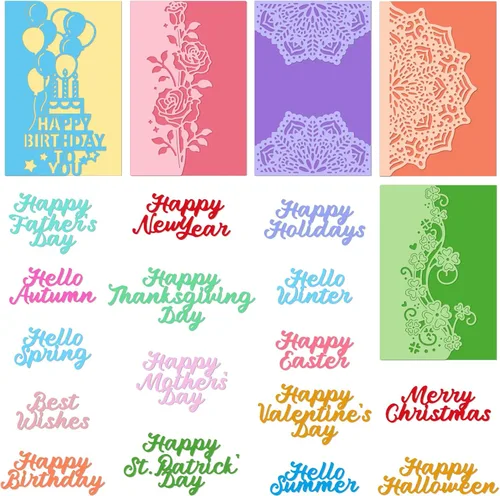 INFUNLY 7 piezas de troquel de borde de flores de metal para hacer tarjetas de feliz cumpleaños, encaje, rosas surtidas, troquel de corte para Borde