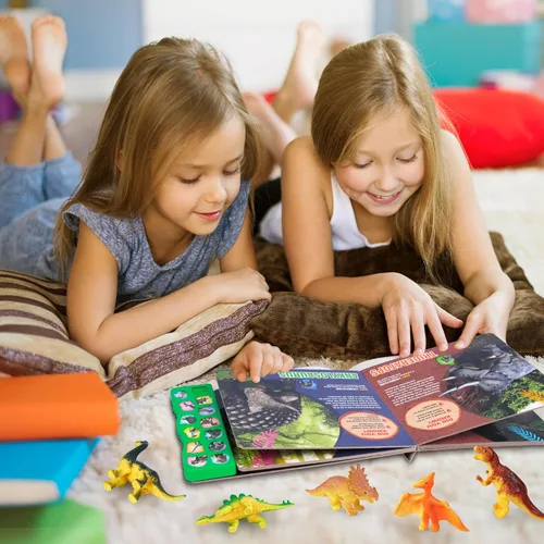 Miniatura 7 de Juguetes de dinosaurio, libro de sonido de dinosaurio con paquete de 12 figuras de juguete, rugidos realistas, interactivo, perfecto para niños