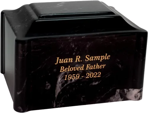 Miniatura 2 de Urna de cremación de mármol cultivado de claremont negro grabada personalizada, tamaño adulto, urnas de cremación para cenizas humanas, entierro
