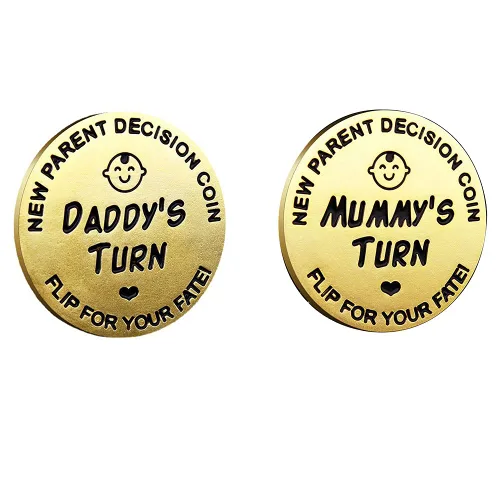 Miniatura 14 de Regalos divertidos para papá y mamá, moneda divertida para tomar decisiones, nuevo regalo de bebé para padres, mamá, papá, embarazo, mujeres