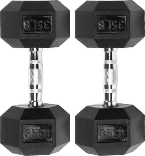 Miniatura 3 de Fitvids Mancuerna hexagonal con revestimiento de goma, 35 libras, par de 35 libras, color negro