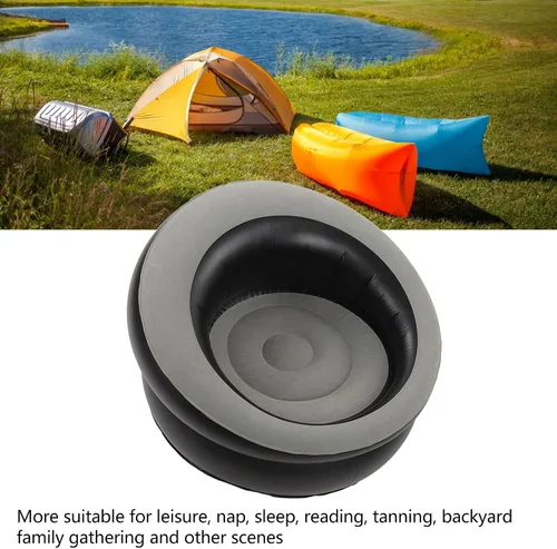 Miniatura 5 de Srliya Sofá inflable de aire flocado, silla inflable simple, sofá perezoso, sofá puff para sala de estar, dormitorio, sala de lectura, oficina, Gris