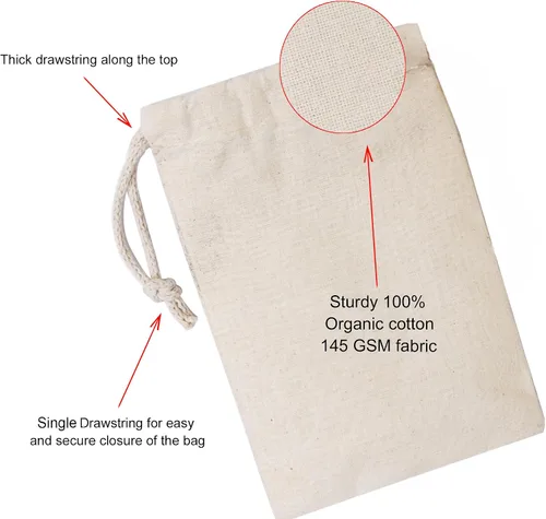 Miniatura 2 de BigLotBags Bolsas de muselina de algodón 100% algodón orgánico con cordón único, de calidad premium, ecológicas, reutilizables, paquete de 25