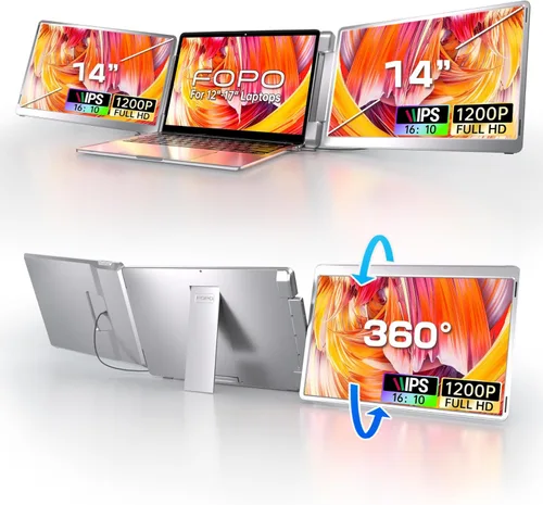 Miniatura 11 de Extensor de pantalla para portátil de 14 pulgadas, extensor de monitor FHD 1080P IPS, solo 1 cable para monitor cuádruple de 3 pantallas, extensor