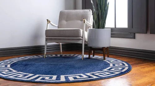 Miniatura 3 de Unique Loom Athens Collection - Alfombra clásica geométrica moderna con diseño de borde (8 pies x 8 pies, redonda, azul marino/beige)