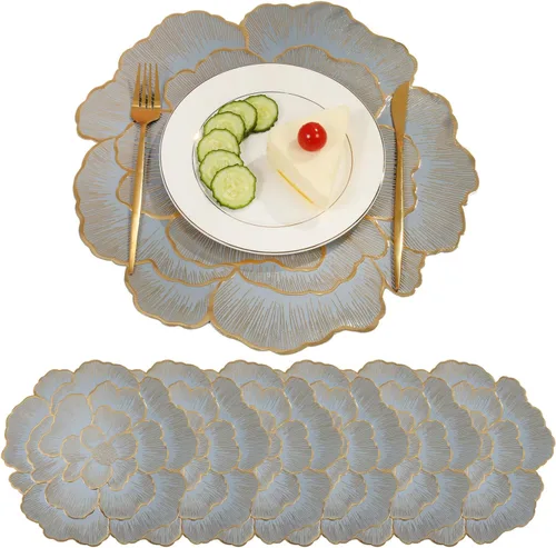 6 manteles individuales redondos florales de vinilo metálico brillante, resistentes al calor, reutilizables, para decoración de bodas, fiestas,