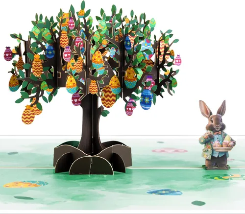 Miniatura 12 de GREETING ART Tarjeta desplegable de Pascua, diseño de ramo de conejo de cruz de lirio colorido 3D, tarjetas de felicitación de ramo de Pascua 3D