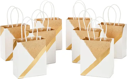 Hallmark Bolsas de regalo pequeñas de papel de 6 pulgadas, paquete de 8 (blanco y kraft) para cumpleaños, Navidad, bodas, graduaciones, baby