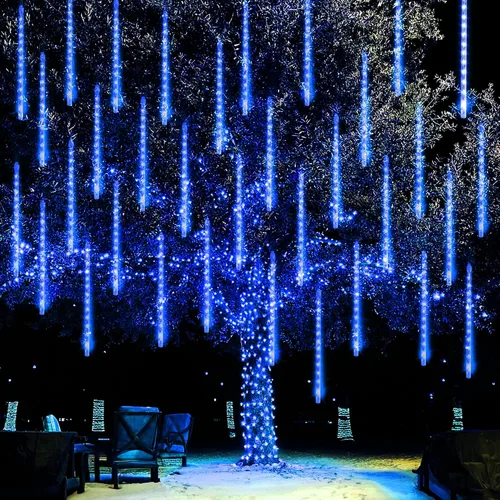 Miniatura 9 de Dazzle Bright 288 luces LED de Navidad, luces de lluvia de meteoritos de 11.8 pulgadas con 8 tubos, enchufe impermeable, luces de lluvia que caen