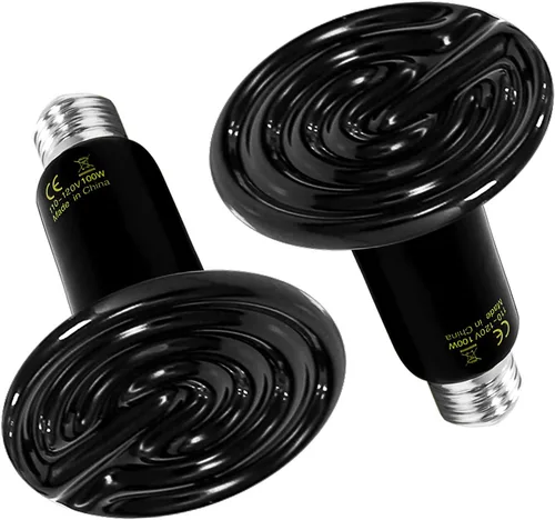 Simple Deluxe Paquete de 2 bombillas emisoras de calor de cerámica para reptiles, de 100 W, sin emisores de luz, calentador para mascotas anfibias e