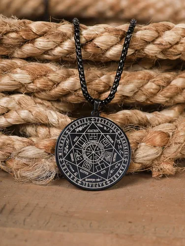 Miniatura 2 de HAQUIL Stainless Steel Seal of The Seven Archangels Medallion Pendant Necklace, Box Chain, Jewelry Gift for Men and Women