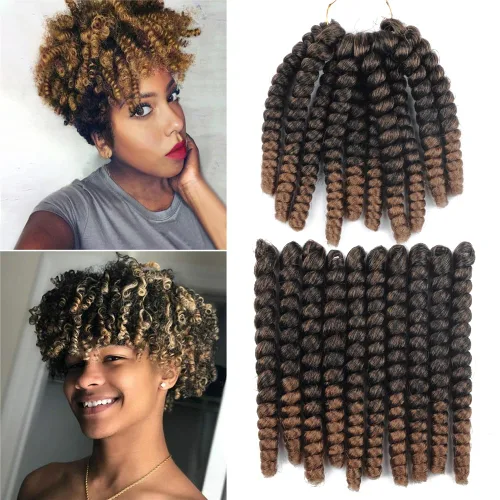 Miniatura 17 de Saniay - 3 paquetes de trenzas de ganchillo cortas trenzadas de ganchillo con espiral, rizos con espiral jamaicana, 20 mechones por paquete