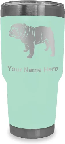 Miniatura 17 de LaserGram Vaso aislado al vacío de 20 onzas, Bulldog Dog, grabado personalizado incluido (negro)