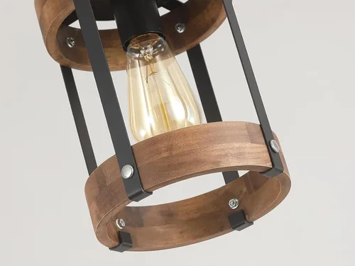 Miniatura 5 de Lámpara colgante de madera rústica de granja con cadena ajustable de una sola luz de madera de roble y farol de metal, iluminación colgante pequeña