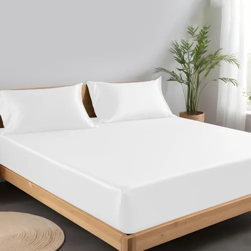 Miniatura 14 de LINENWALAS Tencel Lyocell Sábana bajera solo con ajuste seguro y cómodo en todo el contorno elástico de 16 pulgadas de profundidad, ropa de cama