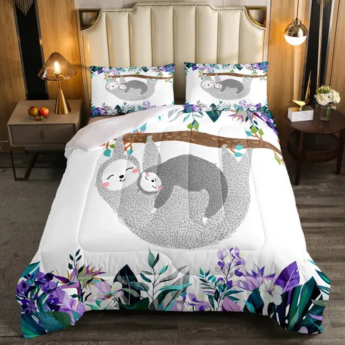 Miniatura 2 de Erosebridal Juego de edredón de perezoso tamaño individual, bonito edredón de plumón de perezoso en árbol para niños y niñas, juego de ropa de cama