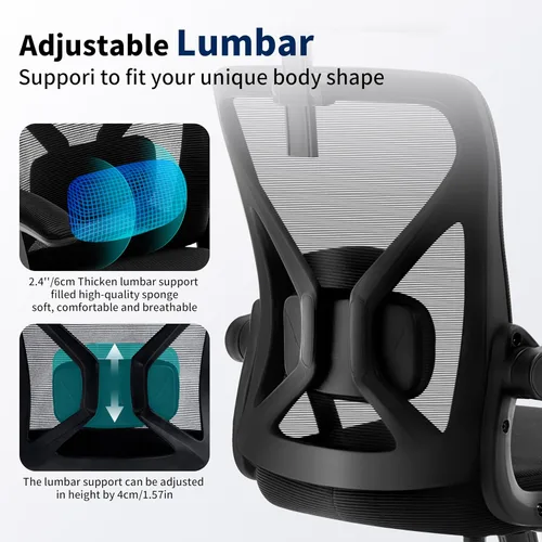 Miniatura 5 de Silla de oficina, silla de escritorio ergonómica con soporte lumbar ajustable, silla de computadora de malla de 400 libras, respaldo alto con Negro
