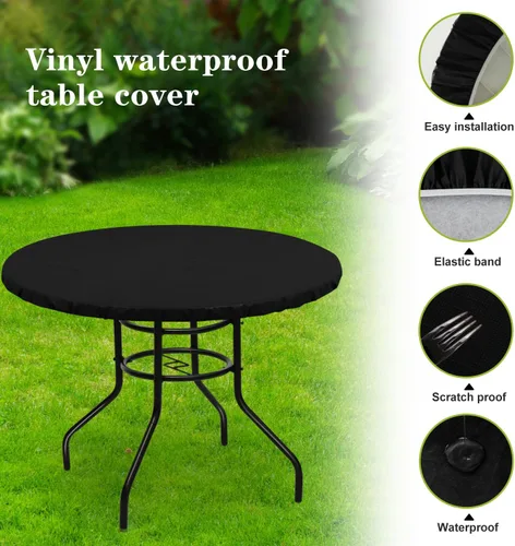 Miniatura 8 de LUSHVIDA - Mantel para mesa redonda impermeable y con borde elástico, de vinilo, ajustable a la mesa, mantel de plástico con borde elástico