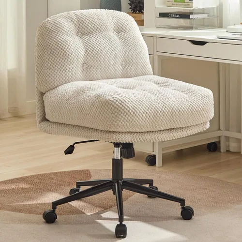 Miniatura 8 de Silla cruzada con ruedas más anchas y gruesas, silla de oficina con patas cruzadas, cómoda, ajustable, giratoria, color blanco