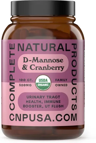 Complete Natural Products Cápsulas orgánicas de D-manosa y arándano de 520 mg | 100 unidades | Soporte UT a base de plantas | Vegano, sin OMG,