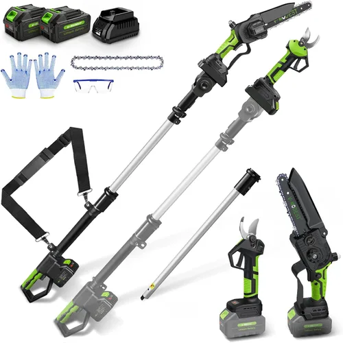 Miniatura 10 de Sierra de Poste Inalámbrica 2 en 1 de 8 Pulgadas Mini Motosierra, Sierras de Poste para Poda de Árboles Alimentada por Batería 2*4.0Ah, Sierra