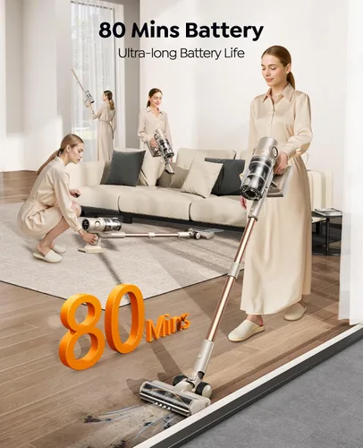 Miniatura 7 de Aspiradora inalámbrica, aspiradora de 80 minutos/50 kpa/600 W para el hogar, aspiradoras de pie con pantalla táctil, faros LED, antienredos
