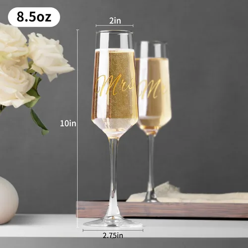 Miniatura 2 de PARACITY Mr and Mrs - Juego de 2 copas de champán para novia y novio, regalos de despedida de soltera, regalo de compromiso, 8.5 onzas