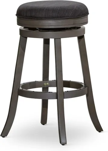 Miniatura 13 de DTY Indoor Living Creede - Taburetes de altura de mostrador de 26 pulgadas, giratorios sin espalda, acabado cereza con asiento de cuero de hueso