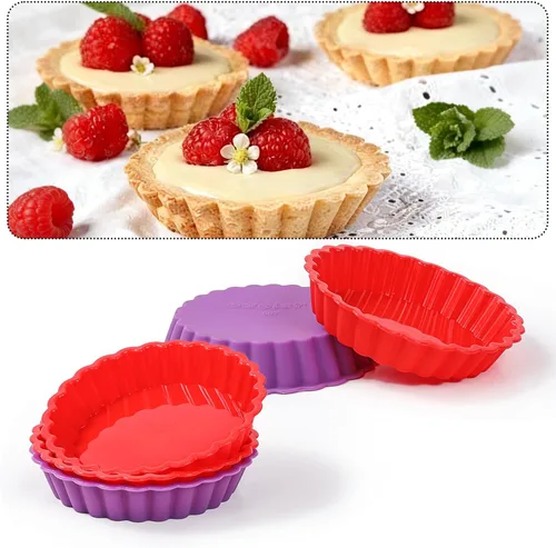 Miniatura 9 de FUNBAKY Molde de silicona para quiche, mini molde antiadherente redondo de silicona para tartas y tartas, 10 paquetes