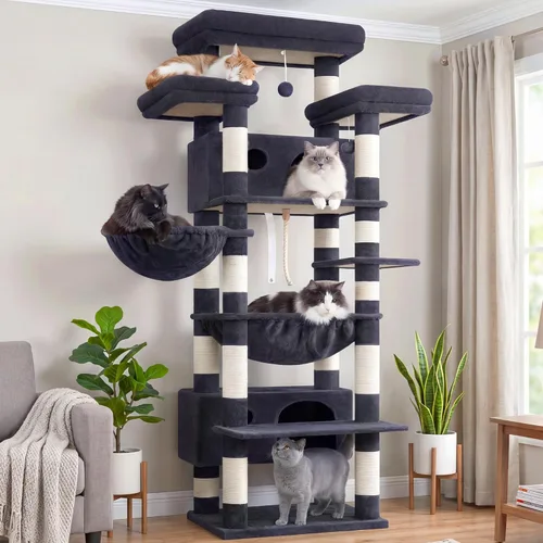 Miniatura 2 de Gitelsnour Árbol para Gatos de Interior Gatos Grandes Adultos, Torre para Gatos de 74" con 3 Plataformas Grandes, 2 Canastas, 2 Condos, Postes Gris