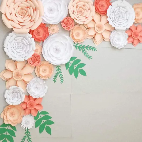 Miniatura 7 de Decoración de flores de papel gigantes para boda, fiesta, telón de fondo de flores, flores hechas a mano para guardería, decoración de pared de Crema