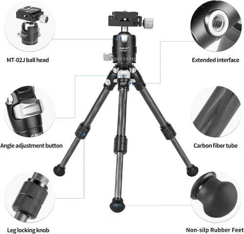 Miniatura 5 de CAVIX Mini trípode de viaje con cabezal esférico de 360° ligero trípode compacto de fibra de carbono para cámara