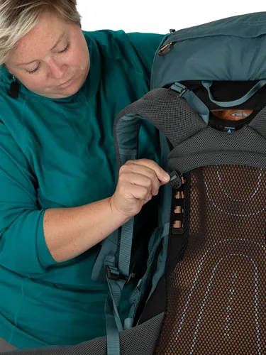 Miniatura 12 de Osprey Renn 65L Mochila de mochilero para mujer, color azul cascada/naranja melón, ajuste extendido Cascada Azul/Melón Naranja