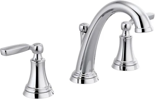 Delta Faucet Woodhurst - Grifo de baño de gran extensión cromado, grifo de baño de 3 agujeros, llave de fregadero de baño, conjunto de desagüe de