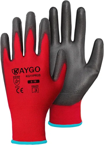 Miniatura 44 de KAYGO KG11PB - Guantes de seguridad con revestimiento delgado de poliuretano, tejido sin costuras, agarre suave en palma y dedos, para trabajo Verde
