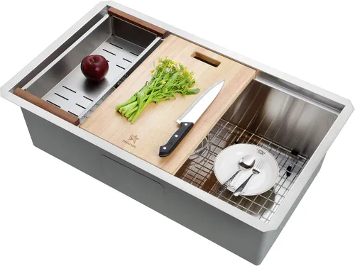 Miniatura 7 de STARSTAR Fregadero de cocina de acero inoxidable 304 de acero inoxidable 304 con rejilla, tabla de cortar, colador con cesta (13 x 15 x 8)