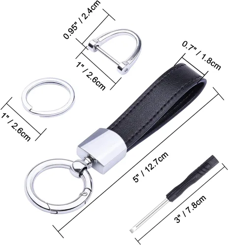 Miniatura 6 de Wisdompro Llavero de cuero genuino para automóvil, llavero universal para hombre, giratorio de 360 grados, con anillo en D antipérdida, 3 llaveros