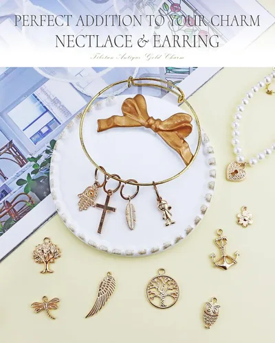 Miniatura 4 de JIALEEY Venta al por mayor a granel 50 piezas mezcladas de oro encantos colgantes DIY para collar pulsera joyería fabricación y artesanía, Zinc