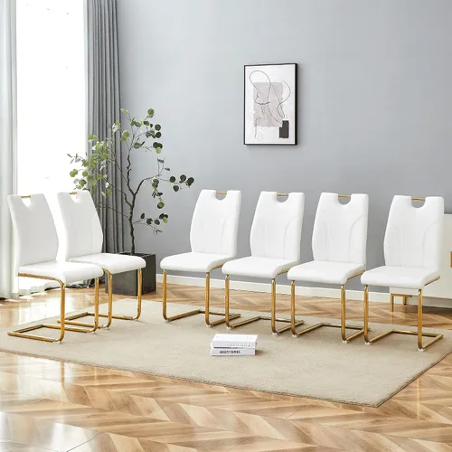 Miniatura 12 de Juego de 2 sillas de comedor negras, modernas sillas de cocina de piel sintética, patas doradas cromadas, fáciles de limpiar, comedor, oficina