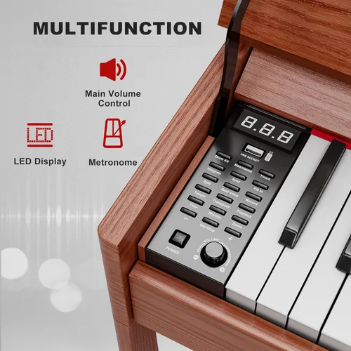 Miniatura 4 de UMOMO Piano Digital de 88 Teclas Ponderadas con Banco de Piano para Dúo, Teclado de Piano para Principiantes de Tamaño Completo con Acción de Marrón