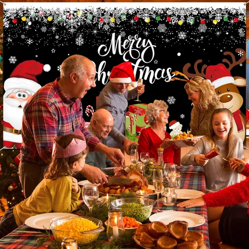 Miniatura 9 de Irenare Pancarta de Navidad telón de fondo de Papá Noel, reno y Feliz Navidad, cartel interior para Navidad, fiesta de vacaciones, cabina de fotos
