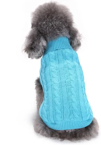 Miniatura 30 de Suéteres tejidos para perros pequeños, sudadera cálida para mascotas y gatos, ropa de invierno, suéter para gatitos y cachorros (Grande, azul claro)