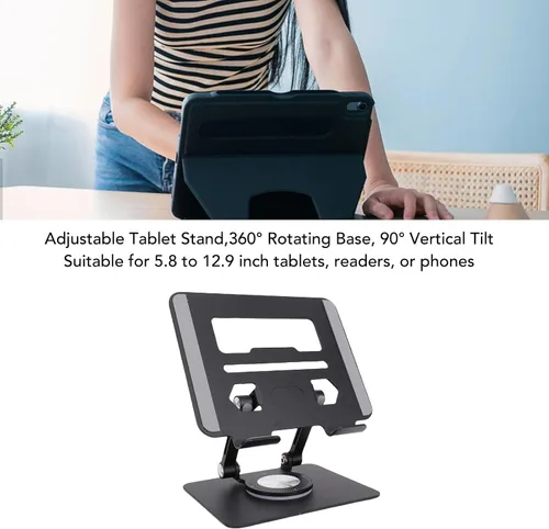 Miniatura 8 de Goshyda Soporte para tableta, soporte de escritorio de aluminio giratorio 360°, soporte de escritorio ajustable y plegable, universal para tabletas